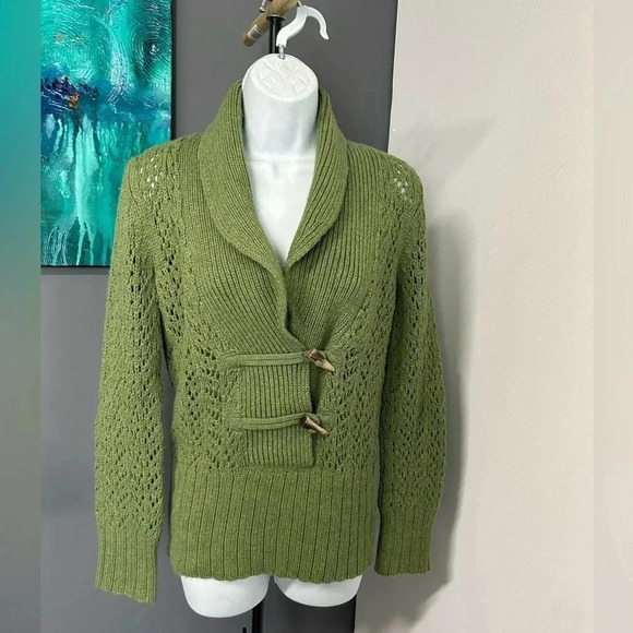 Women’s Medium Green Toggle Sweater Lambswool/Angora Rabbit Blend Luxury Cozy - Picture 7 of 14